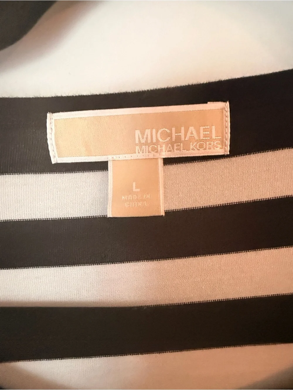 Michael Kors Black & White Striped Long-Sleeve Dress